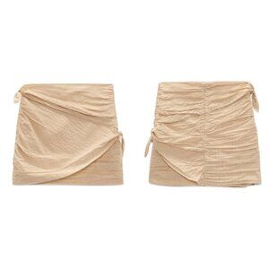 ZARA DRAPED MINI SKIRT SS22 TAUPE BROWN | 3329/403